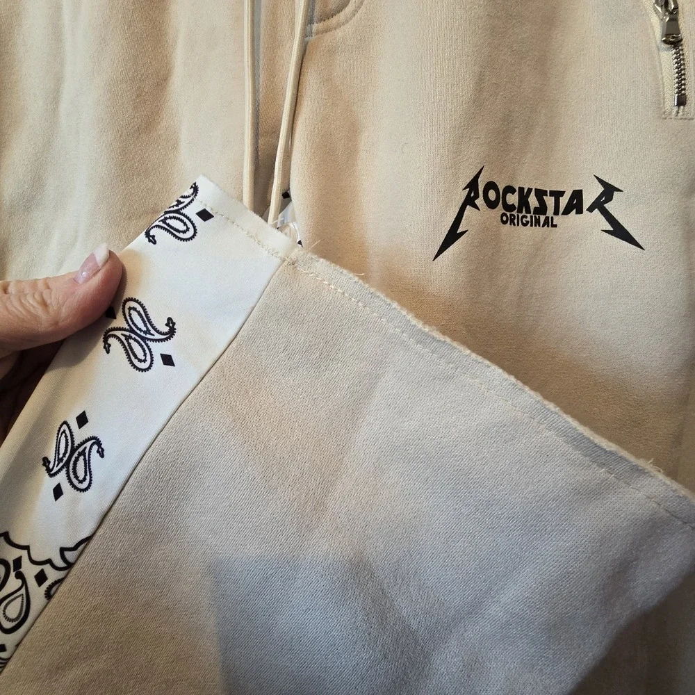 Rockstar Original Everest Sweatpants Mens XL Beige Floral Inset 32